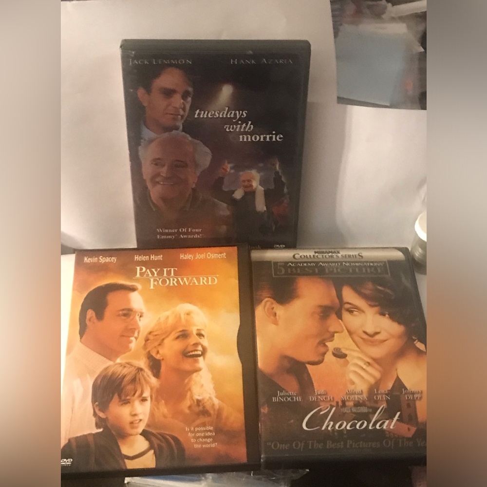 3 DVD’s lot. Chocolat, pay it forward, Tuesdays with morrie